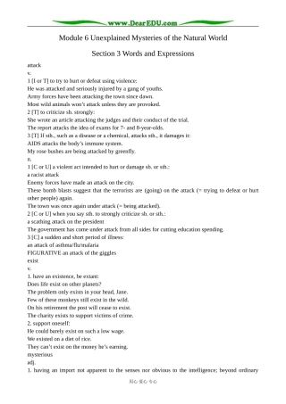 外研版英语必修4 Module6 Unexplained Mysteries of the Natural World--Words and Expressions及经典时文背诵 