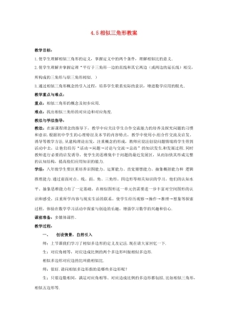 山东省枣庄市峄城区吴林街道中学八年级数学下册 4.5 相似三角形教案 北师大版