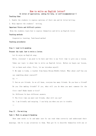 海南省三亚市高考英语 writing-how to write a letter教学设计-人教版高三全册英语教案