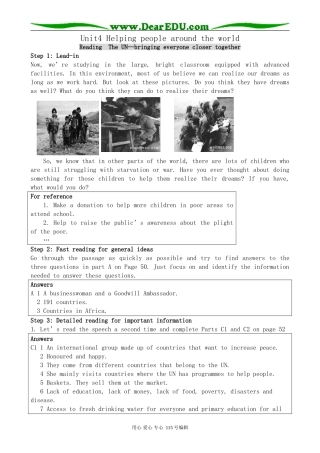 牛津版高中英语选修6Unit4 Helping people around the world--Reading