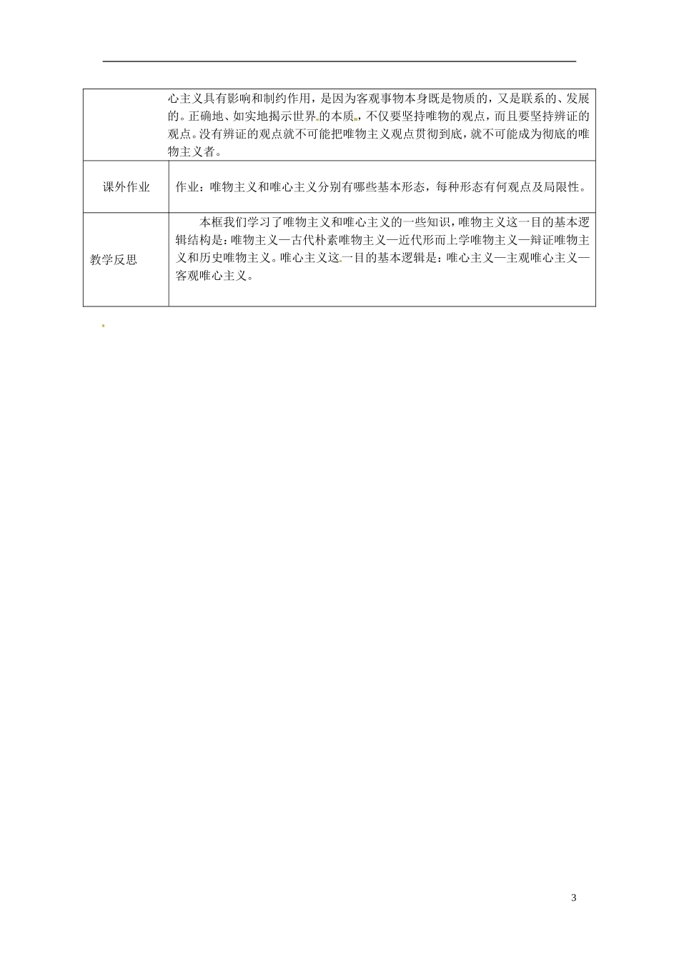 江苏省连云港市灌云县四队中学高中政治《2.2 唯物主义和唯心主义》教学设计 新人教版必修4_第3页