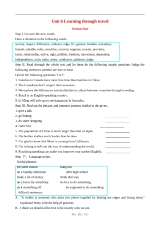 高中英语Unit 6 Learning through travel教案冀教版必修一