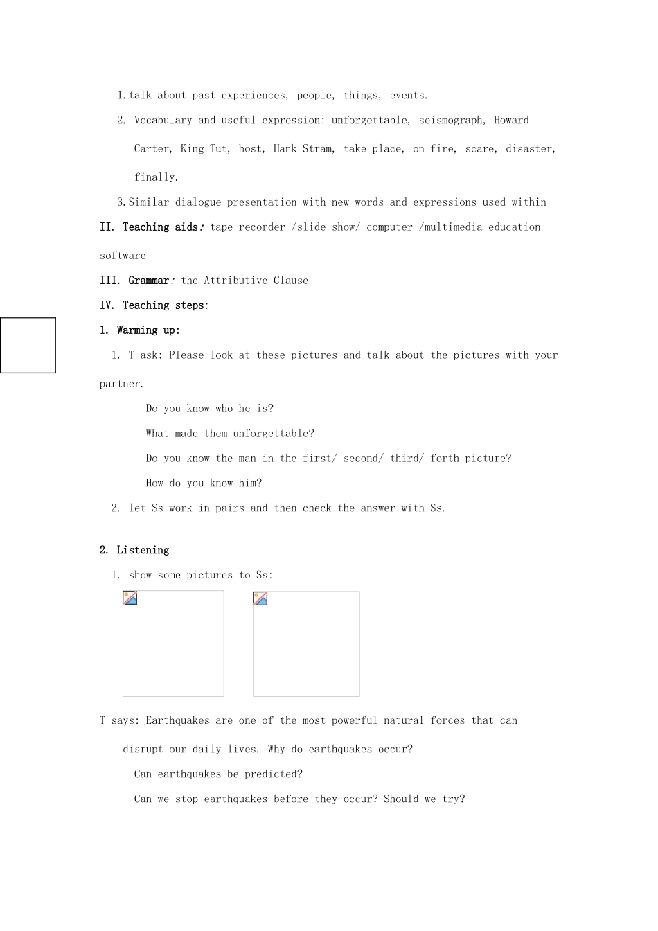 河北省保定市物探中心学校高三英语复习 Unit4教案_第2页
