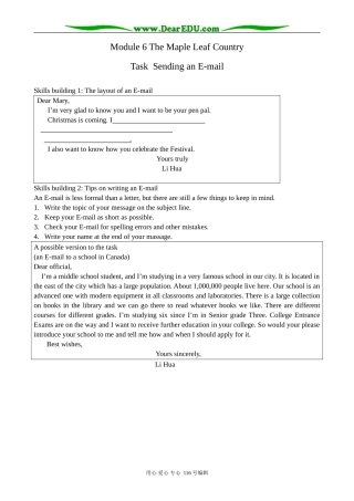 高中英语必修10Module 6 The Maple Leaf Country-Task