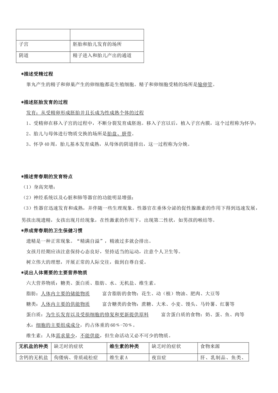 新疆石河子第八中学七年级下册生物 复习提纲教案_第2页