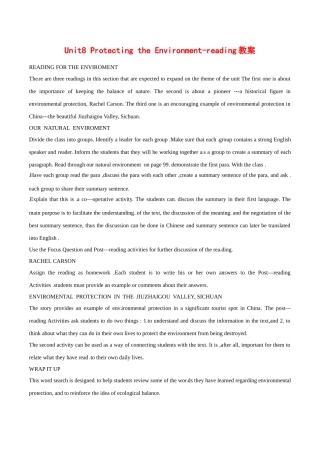 高中英语：Unit8 protecting the environment-reading教案冀教版必修3