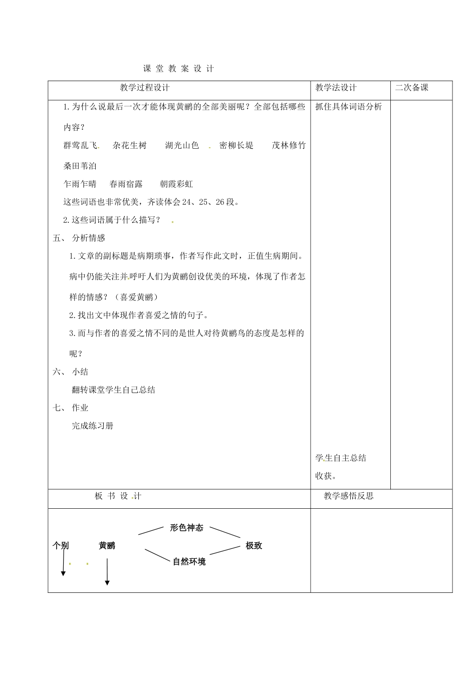 （秋季版）吉林省长春市七年级语文上册 16 黄鹂-病期琐事教案 长春版-长春版初中七年级上册语文教案_第2页