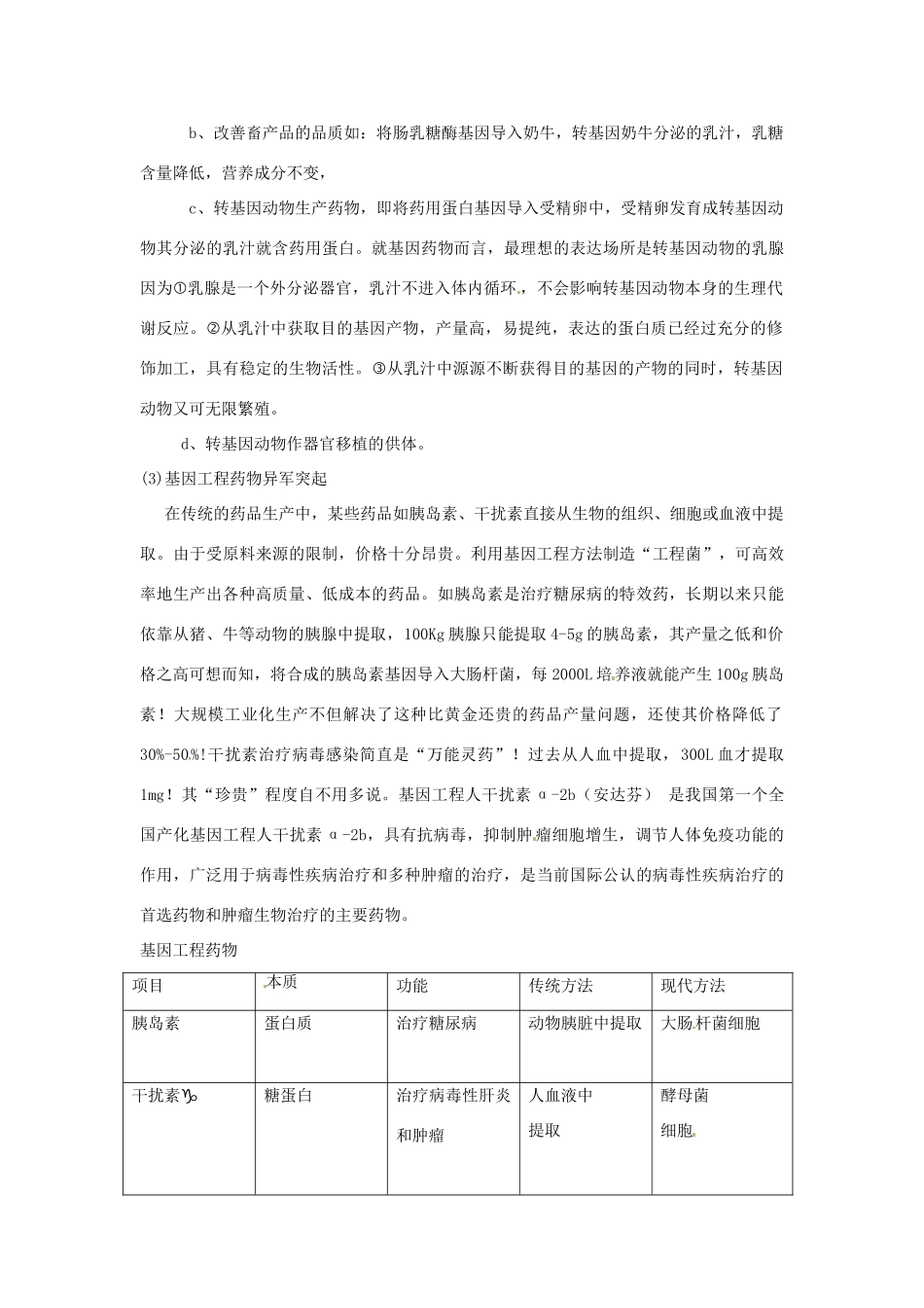 云南省陇川县第一中学高二生物下册 基因工程的应用教案 人教版 _第2页