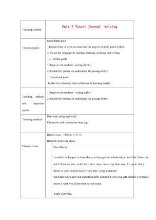 广东省德庆县孔子中学高中英语 Travel Journal  writing课时教案8 新人教版必修1