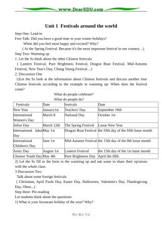 人教版英语必修3 Unit1 Festivals around the world2