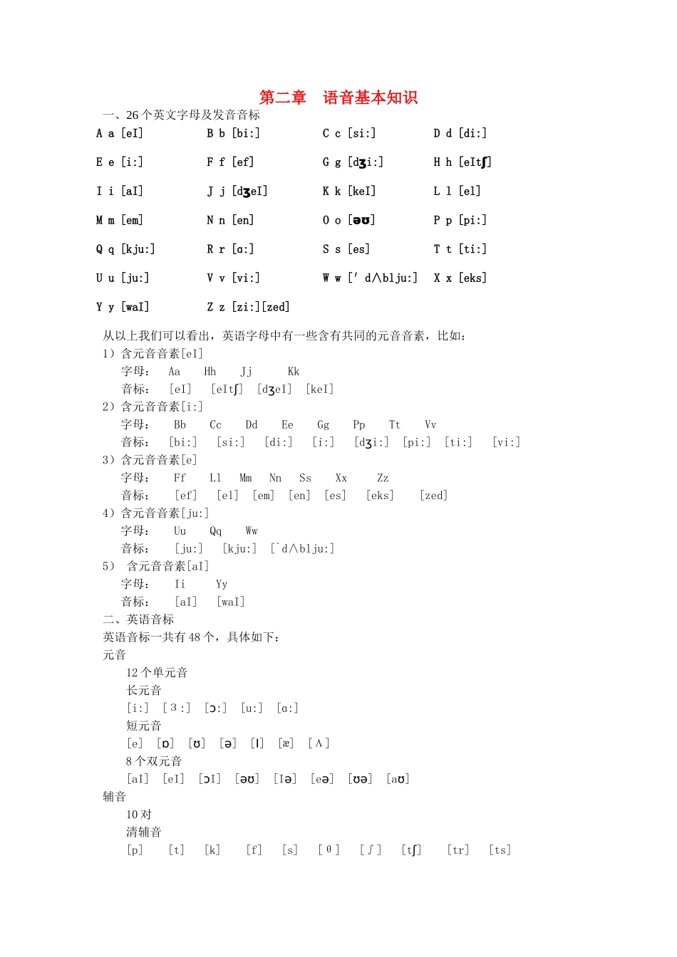 高中英语 初高中衔接课程 第二章 语音基本知识教案-人教版高中全册英语教案_第1页