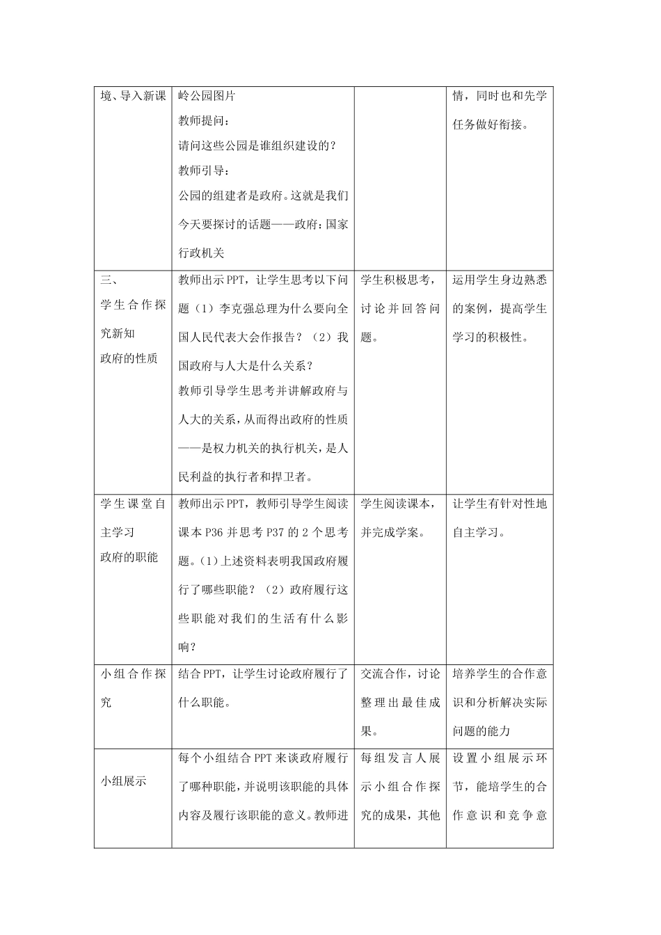 高中政治 第二单元 为人民服务的政府 第三课 我国政府是人民的政府 1 政府：国家行政机关教案2 新人教版必修2-新人教版高一必修2政治教案_第2页
