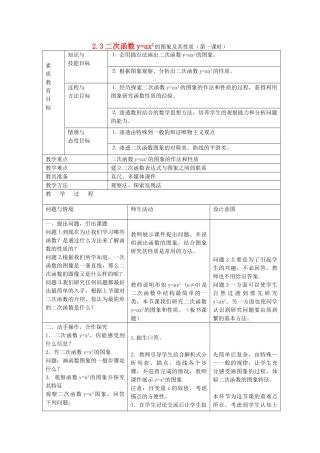 浙江省慈溪市横河初级中学九年级数学上册 2.2二次函数的图象（第一课时）教案 浙教版