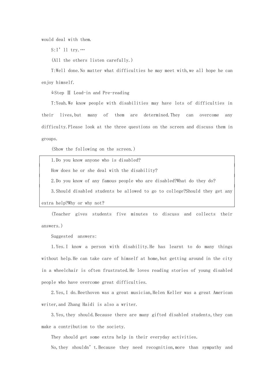 高二英语 Unit17 Disabilities（第二课时）教案 人教版_第2页