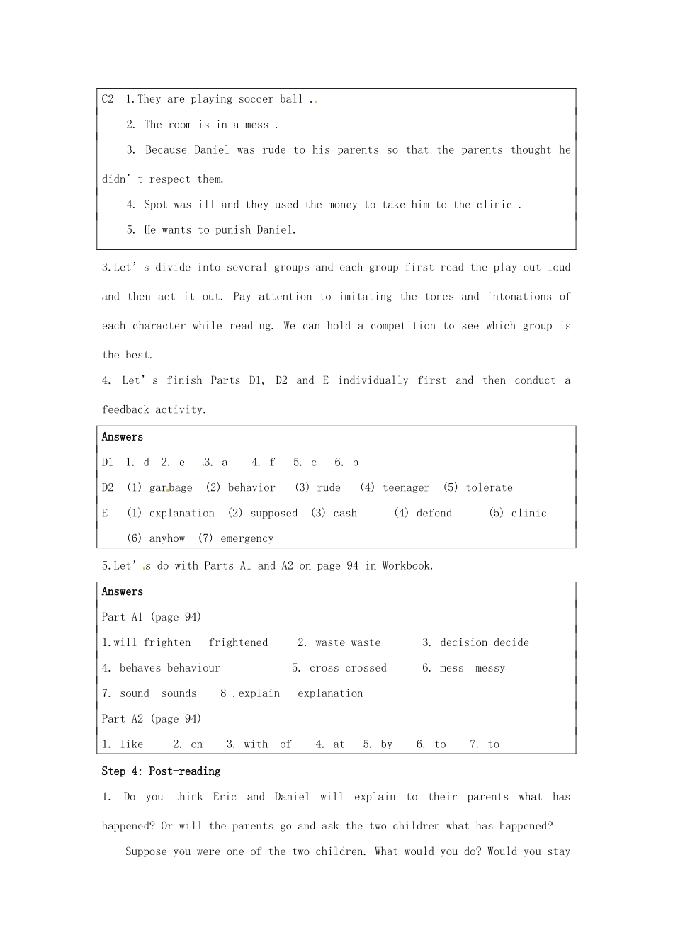 湖南省衡南县第九中学高中英语《Unit2 Growing pains- Reading》教案 牛津版必修1_第3页