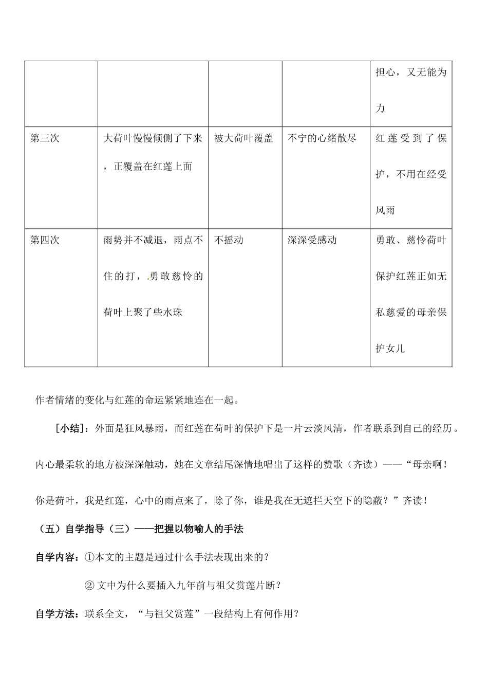 广东省汕头市龙湖实验中学七年级语文上册 第24课 诗两首《荷叶母亲》教案 新人教版_第3页