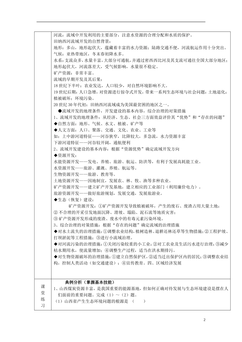 广东省德庆县孔子中学高中地理《第三章 区域自然资源综合开发利用（第一课时）》复习教案 新人教版必修3_第2页