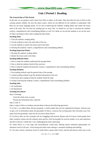 高中英语Unit 2 Period 2  Reading