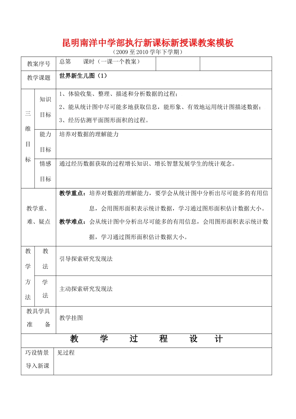 云南省昆明南洋中学部执行新授课七年级数学25 世界新生儿图（1）教案新人教版_第1页