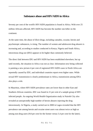 高中英语Unit3 A healthy life文章 HIV and AIDS in Africa人教版选修六