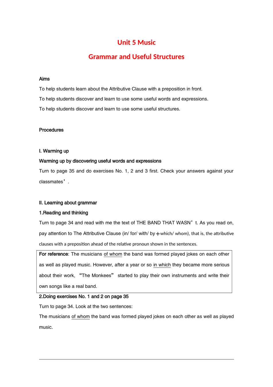 高中英语：Unit5 Grammar and Useful Structures教案（新人教版必修2）河北地区专用_第1页