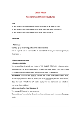 高中英语：Unit5 Grammar and Useful Structures教案（新人教版必修2）河北地区专用