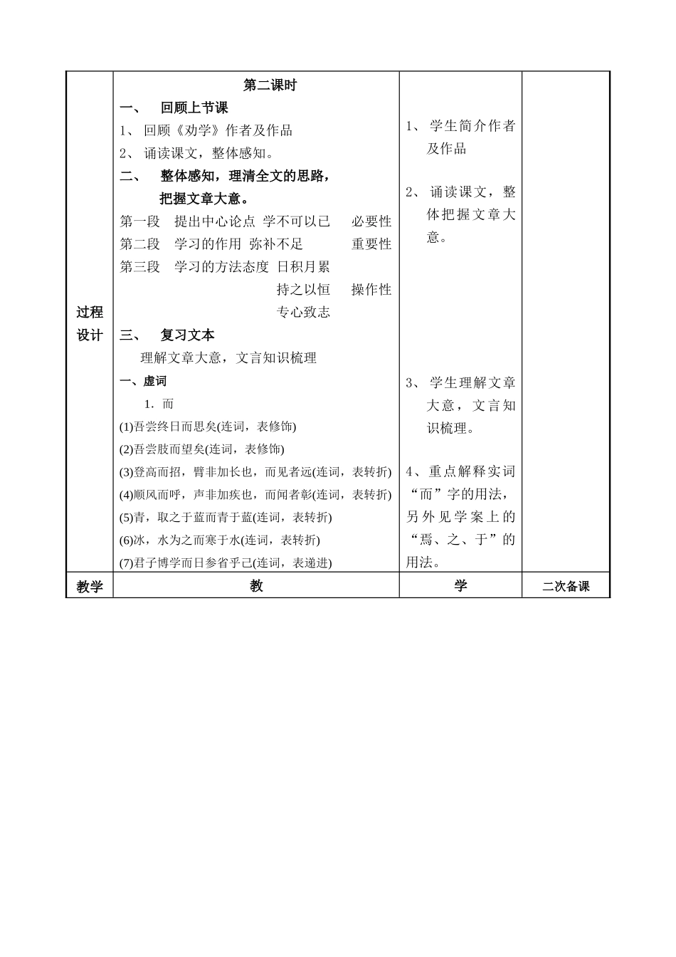 高考语文一轮复习《劝学（2）》教案-人教版高三全册语文教案_第2页