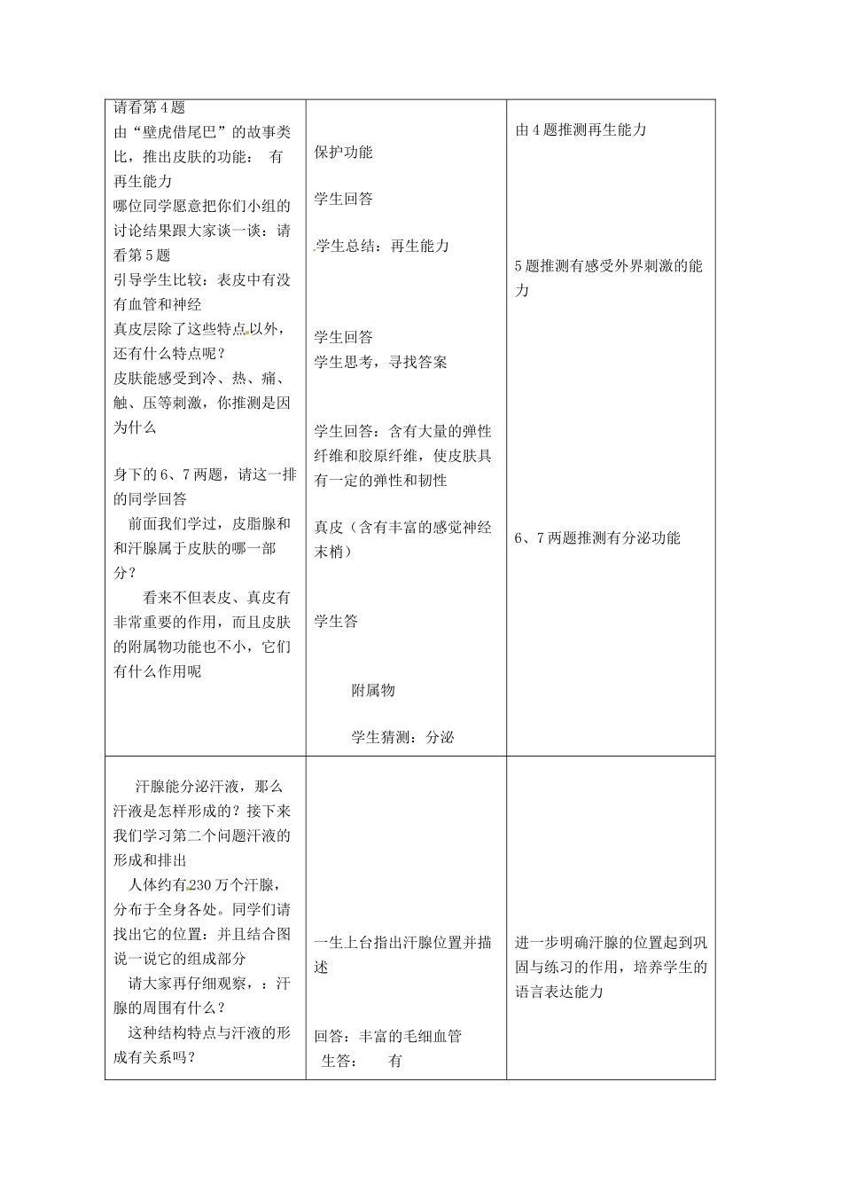 山东省枣庄市峄城区吴林街道中学七年级生物下册 第四章 第二节 汗液的形成和排出（第二课时）教案 济南版_第3页