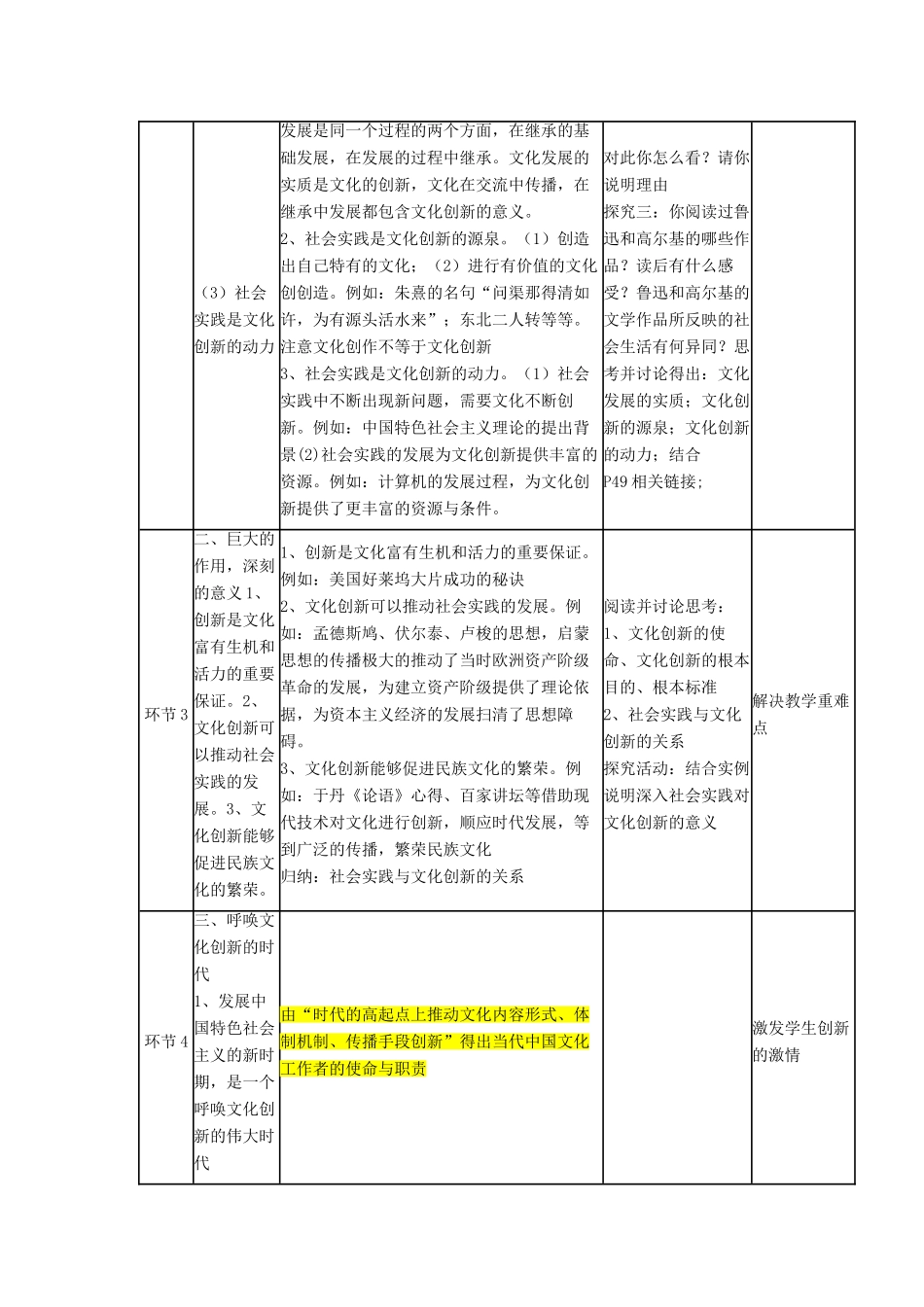 四川省宜宾市一中高二政治上学期第5周 文化创新的源泉和作用教学设计 新人教版必修3-新人教版高二必修3政治教案_第2页