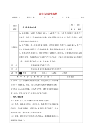 高中政治 8.2在文化生活中选择教学设计 新人教版必修3-新人教版高一必修3政治教案