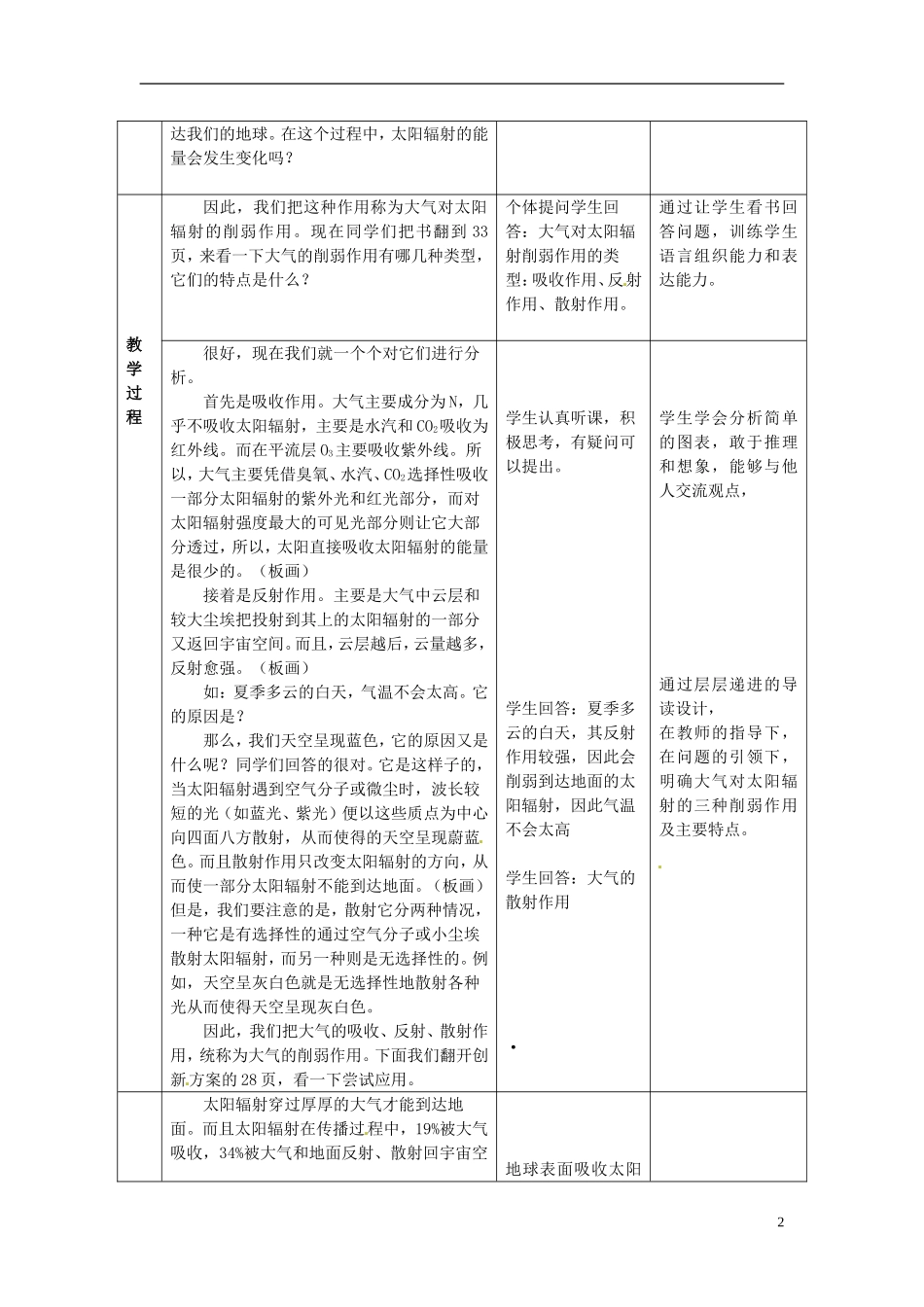 黑龙江省友谊县红兴隆管理局第一高级中学高中地理 2.3 大气环境教案 新人教版必修1_第2页