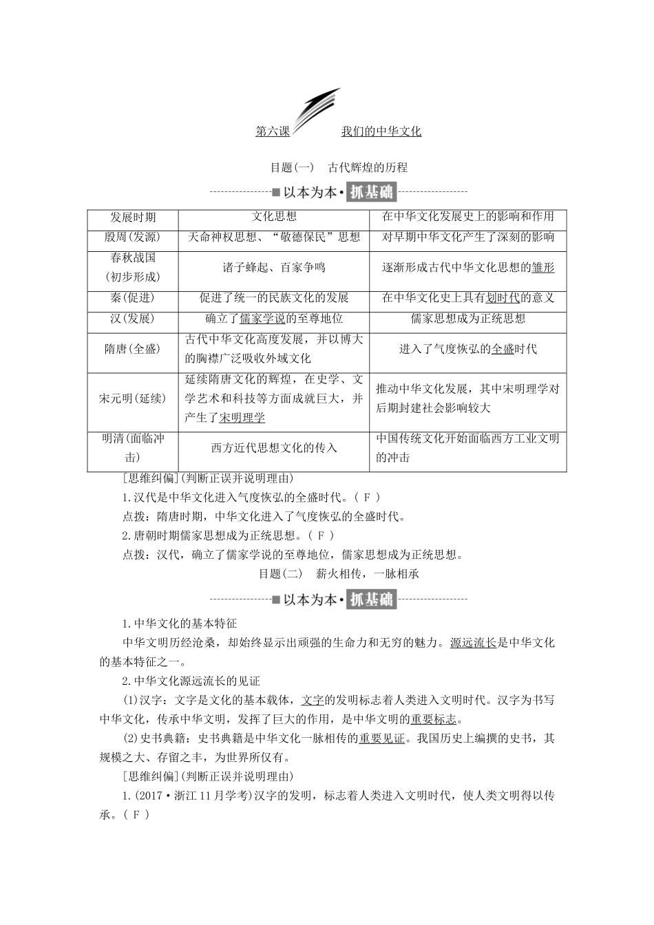 高中政治 第三单元 中华文化与民族精神 第六课 我们的中华文化 第一框 源远流长的中华文化讲义 新人教版必修3-新人教版高二必修3政治教案_第2页