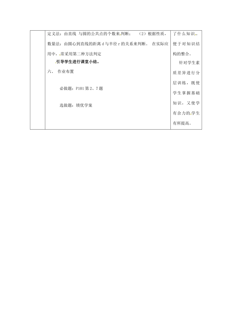 陕西省安康市石泉县池河镇九年级数学上册 24.2 点和圆、直线和圆的位置关系 24.2.2 直线和圆的位置关系教案4 （新版）新人教版-（新版）新人教版初中九年级上册数学教案_第3页