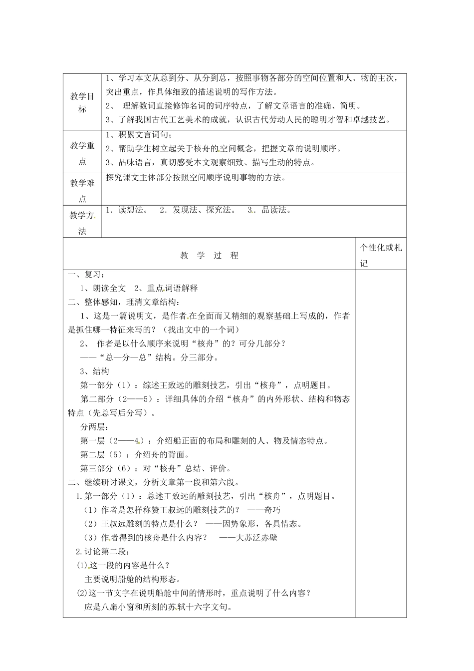 八年级语文下册 13 核舟记教案2 苏教版-苏教版初中八年级下册语文教案_第2页