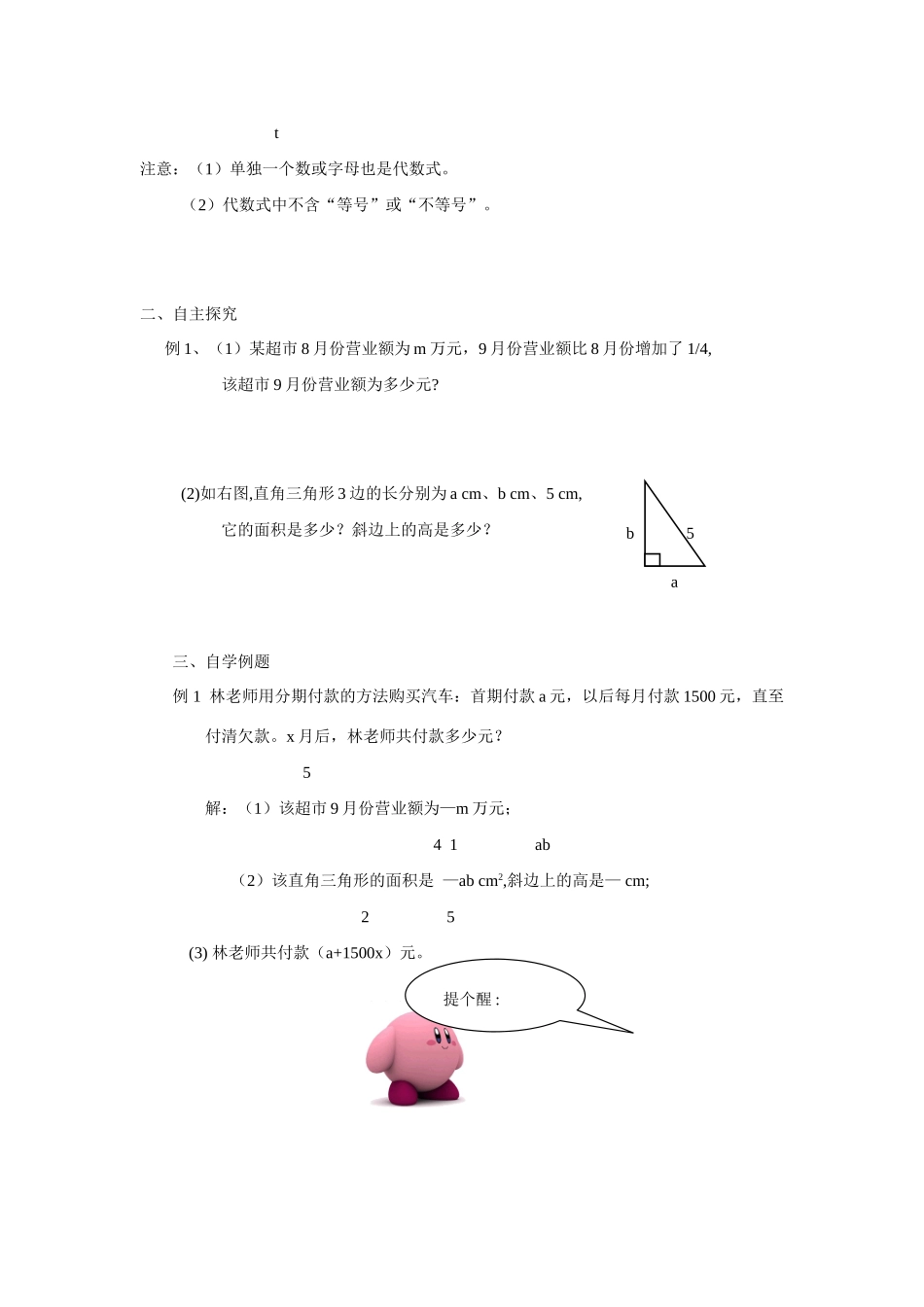 苏科版数学七年级上册3.2代数式（第1课时）教案_第2页