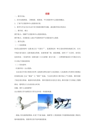 陕西省汉中市陕飞一中九年级数学下册 29.1 投影（第1课时）教案 （新版）新人教版