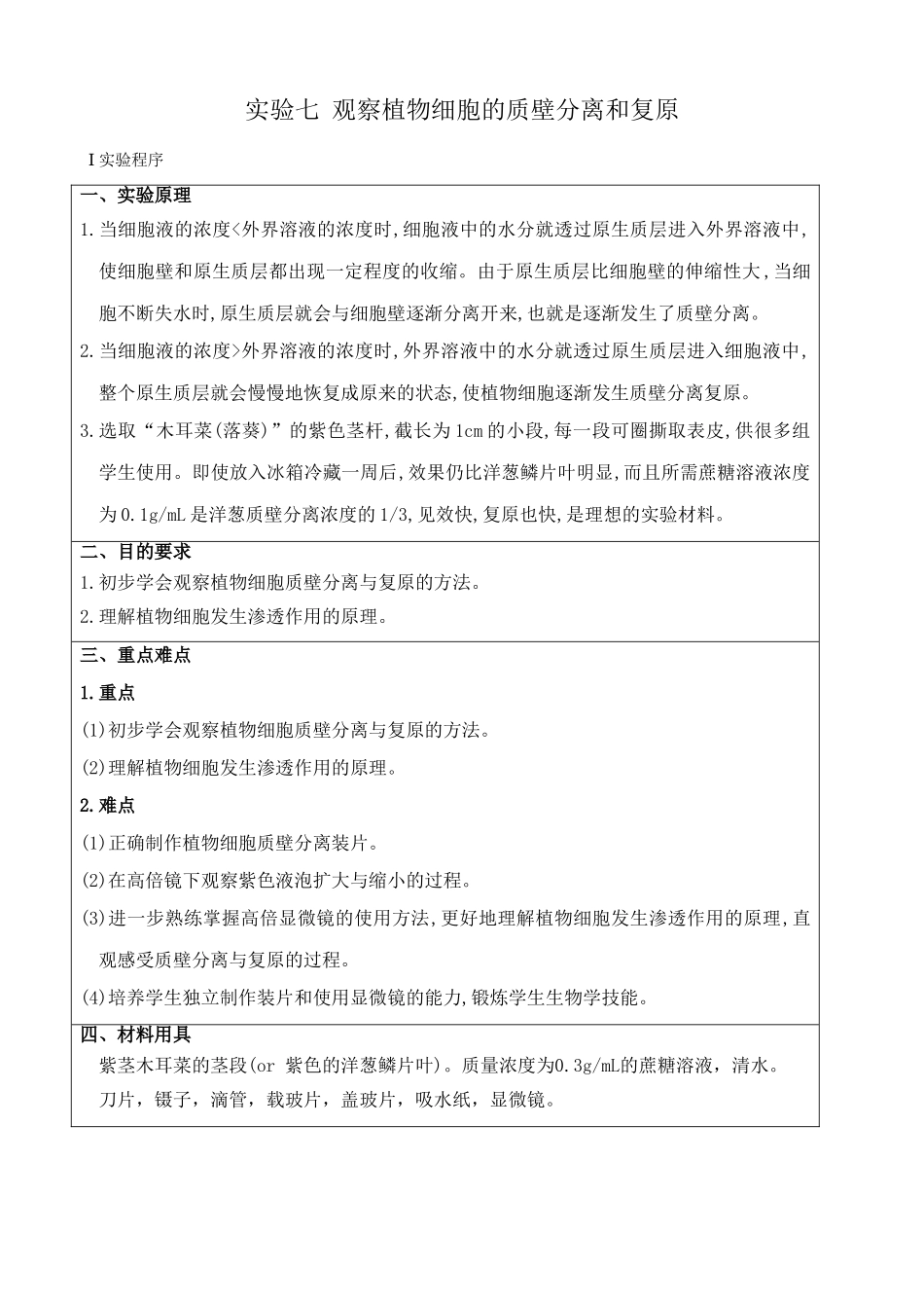 人教版高中生物必修1实验七 观察植物细胞的质壁分离和复原_第1页