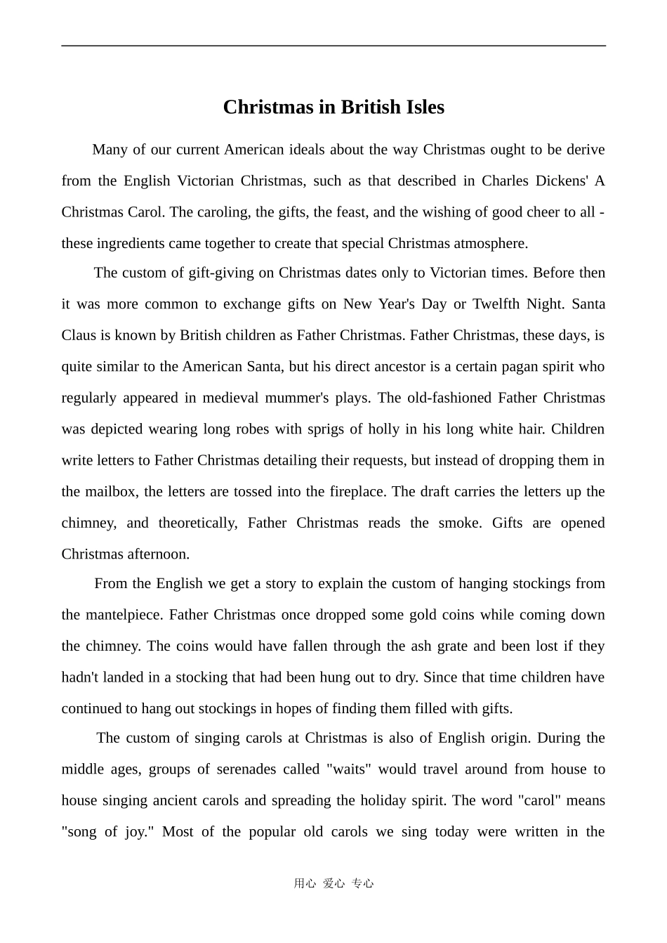 高中英语Unit2 The United Kingdom文章 Christmas In BRITISH ISLES人教版必修五_第1页