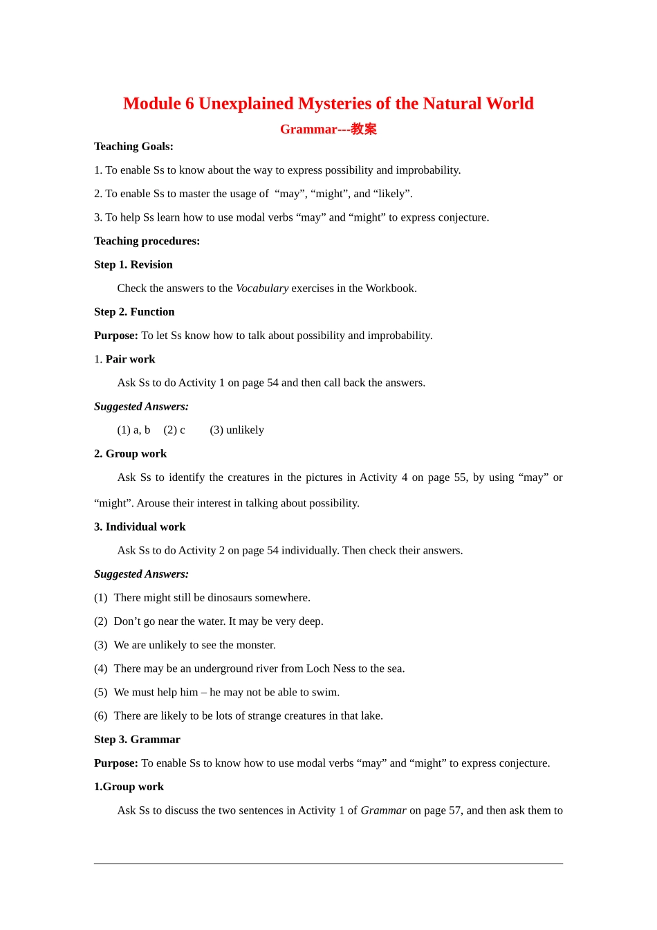 英语：Module 6《Unexplaied Mysteries of the Natural World》教案-Grammar（外研版必修4）_第1页