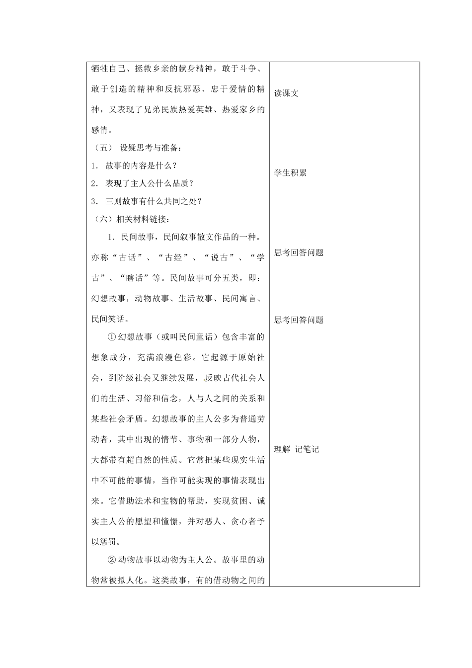 北京市大兴区魏善庄中学七年级语文上册 第五单元 第19课 中华民族民间故事三则教案 北京课改版_第2页