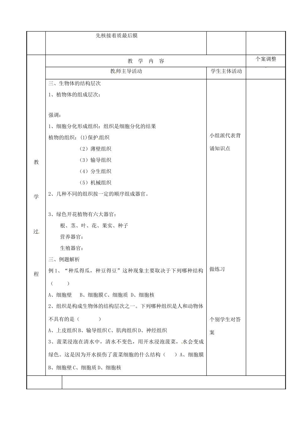 中考生物 专题二 生物体的结构层次复习教案（1） 苏科版-苏科版初中九年级全册生物教案_第2页