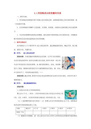 陕西省神木县大保当初级中学七年级数学下册 4.1 用表格表示的变量间关系教案 新人教版