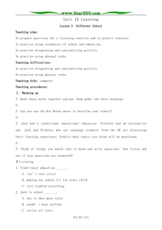 英语北师大版必修5 U15 Learning--Lesson 2 Different School