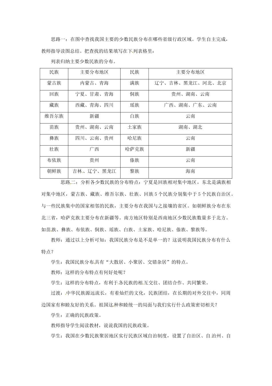 天津市宝坻区八年级地理上册 第一章 第三节 民族（第2课时 民族分布特点）教案 （新版）新人教版-（新版）新人教版初中八年级上册地理教案_第2页