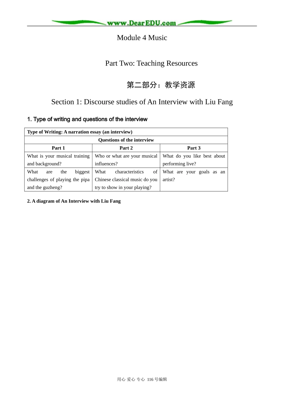 高中英语必修6Module 4 Section 1 Discourse studies of An Interview with Liu Fang_第1页