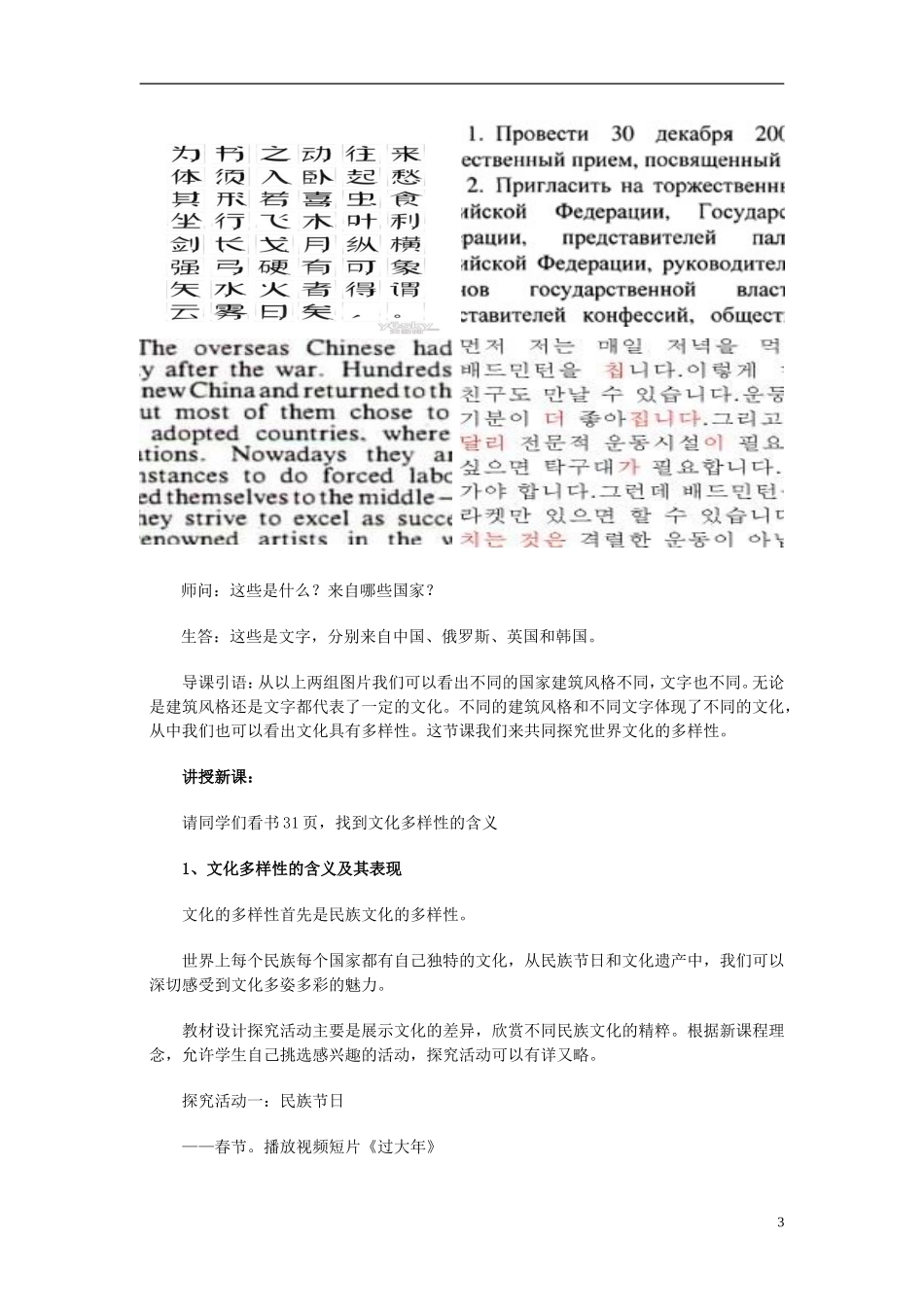 高中政治 《世界文化的多样性》教案8 新人教版必修3_第3页