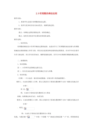 陕西省靖边四中七年级数学上册 2.9 有理数的乘法法则教案 华东师大版