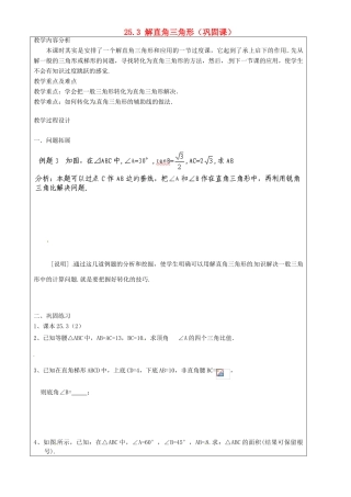 上海市罗泾中学九年级数学上册 25.3 解直角三角形（巩固课）教案 沪教版五四制