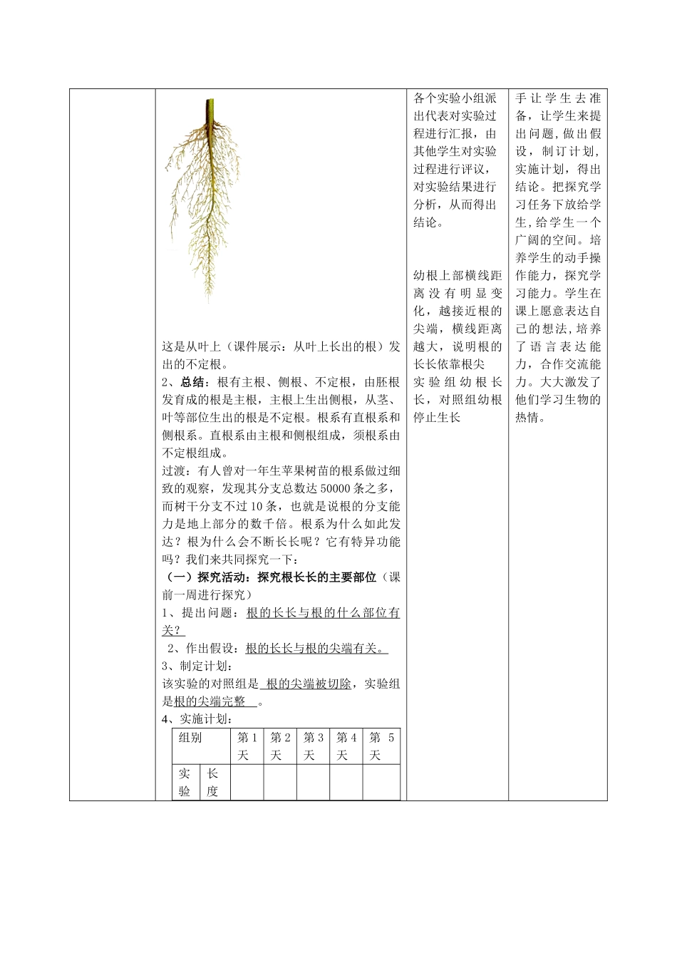 山东省枣庄市峄城区吴林街道中学八年级生物上册 第四单元 第一章 第五节 根的结构与功能第一课时教案 济南版_第3页
