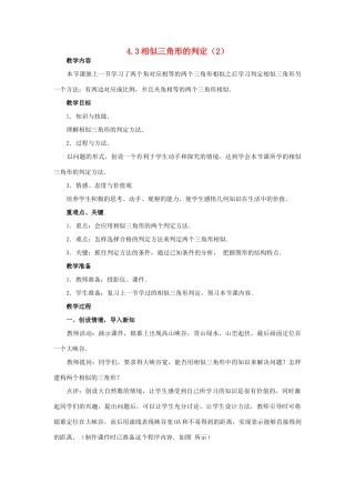 浙江省慈溪市横河初级中学九年级数学上册 4.3两个三角形相似的判定教案（2） 浙教版